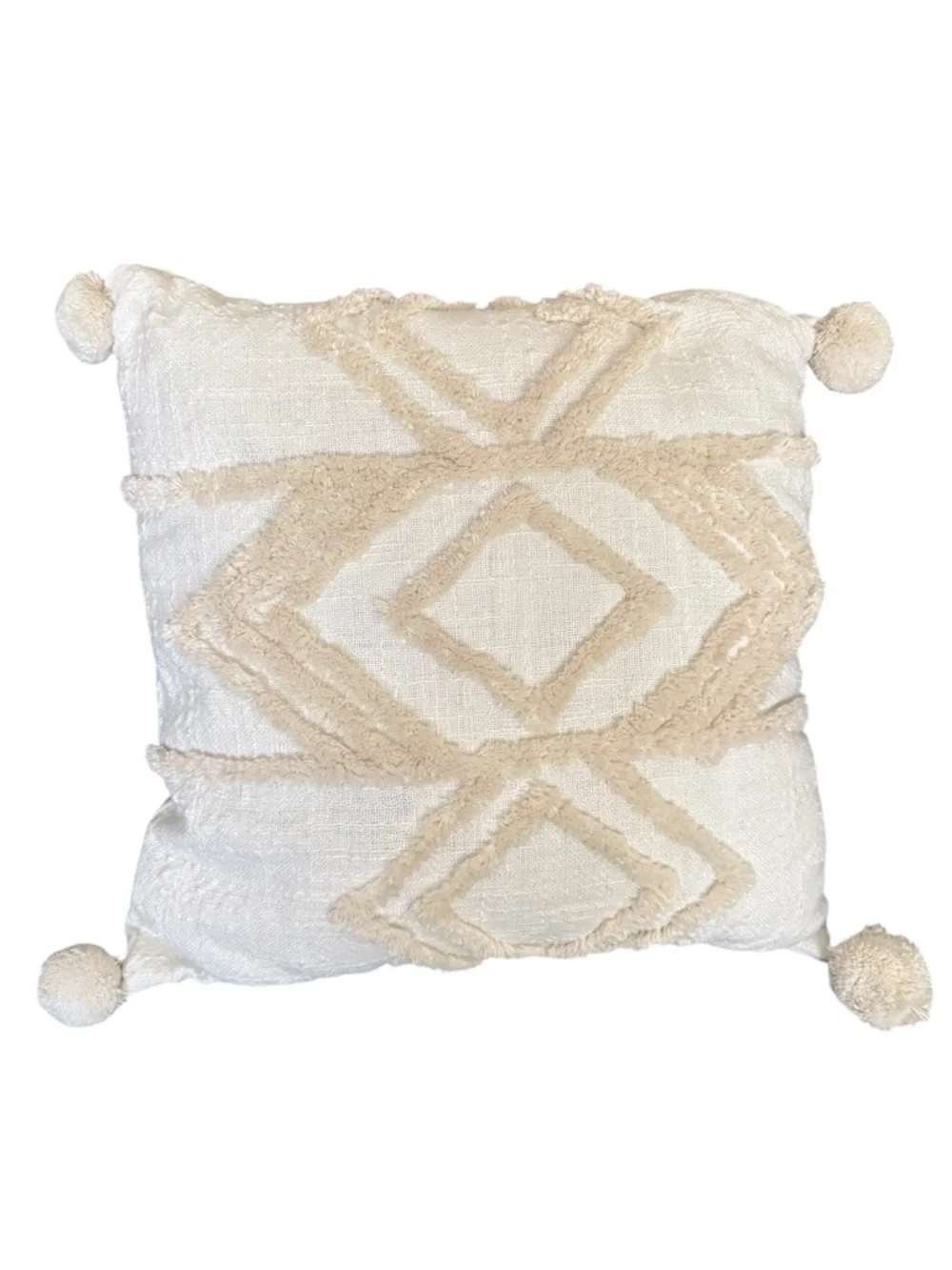 Opalhouse Jungalow Cream Tufted Diamond Throw Pillow Pom Poms Boho 18” New